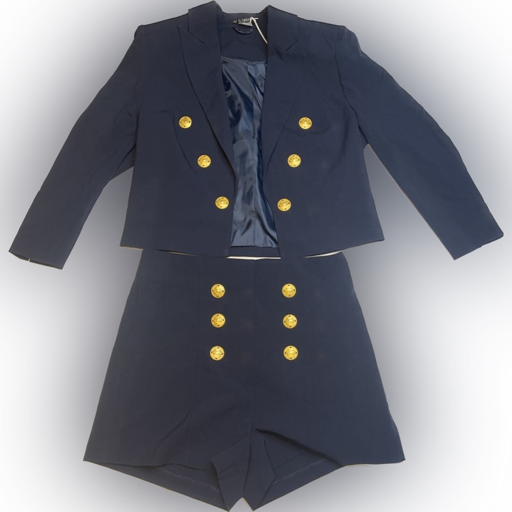 Venus - Woman’s Jacket and Shorts Set - Navy with Gold Buttons - Size 8 - NWT